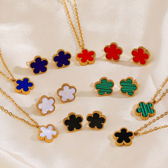 Image de 1 Paire Respectueux de la Nature Sucré & Mignon Boucles d'Oreilles Puces Exquis en 304 Acier Inoxydable & Coquille Fleur Plaqué Or 18K Multicolore Fête Pour Femmes