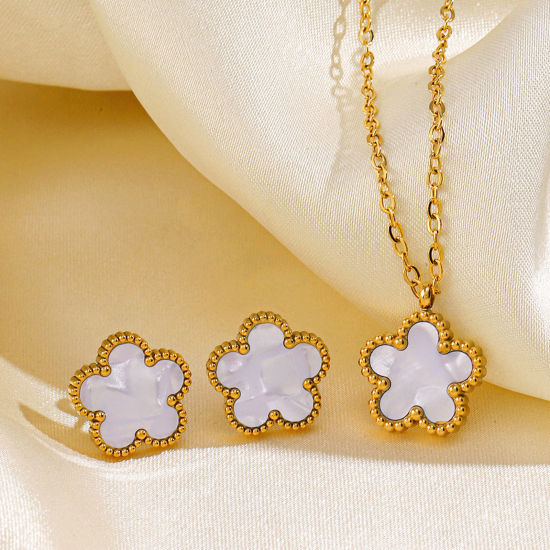 Image de 1 Paire Respectueux de la Nature Sucré & Mignon Boucles d'Oreilles Puces Exquis en 304 Acier Inoxydable & Coquille Fleur Plaqué Or 18K Multicolore Fête Pour Femmes