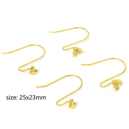 Image de 1 Paire Hypoallergénique À la Mode Boucles d'Oreilles Corchets La Saint Valentin en Laiton Cœur Plaqué Or 18K Fête Pour Femmes