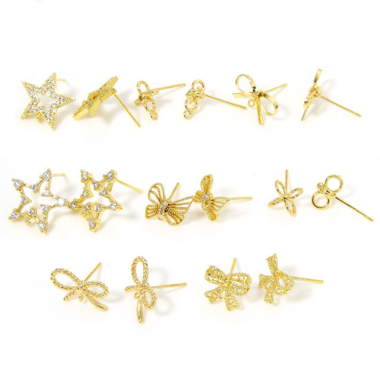 Immagine di 2 Pz Ecologico Ottone Squisito Orecchino a Bottone dell'Orecchio per Accessori per la Creazione di Gioielli Fai-da-te Placcato Oro 18K Cravatta a Farfalla Pizzo Trasparente Strass
