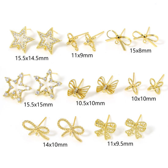 Immagine di 2 Pz Ecologico Ottone Squisito Orecchino a Bottone dell'Orecchio per Accessori per la Creazione di Gioielli Fai-da-te Placcato Oro 18K Cravatta a Farfalla Pizzo Trasparente Strass