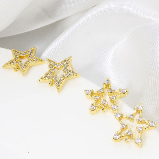 Immagine di 2 Pz Ecologico Ottone Squisito Orecchino a Bottone dell'Orecchio per Accessori per la Creazione di Gioielli Fai-da-te Placcato Oro 18K Cravatta a Farfalla Pizzo Trasparente Strass