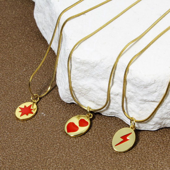 Picture of Brass Charms 18K Gold Plated Red Oval Enamel