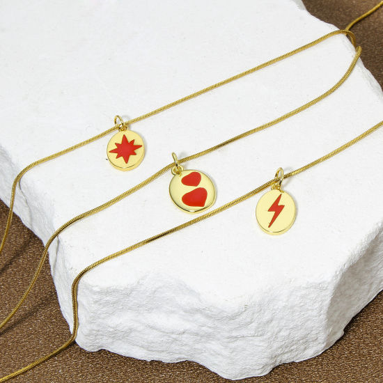 Picture of Brass Charms 18K Gold Plated Red Oval Enamel