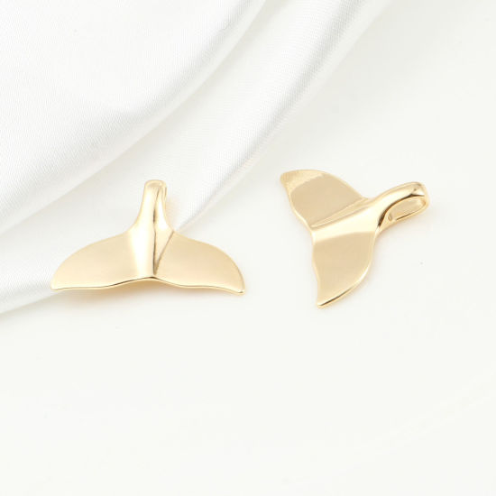 Picture of Eco-friendly Brass Ocean Jewelry Charms Real Gold Plated Whale Tail Micro Pave Clear Cubic Zirconia