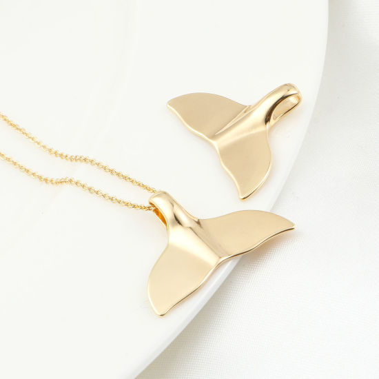 Picture of Eco-friendly Brass Ocean Jewelry Charms Real Gold Plated Whale Tail Micro Pave Clear Cubic Zirconia