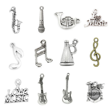 Zinc Based Alloy Music Charms Antique Silver Color