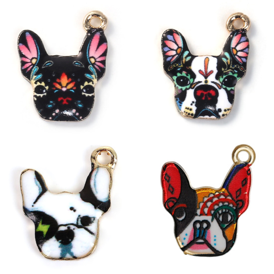 Immagine di 5 Pz Lega di Zinco Ciondoli Oro Placcato Multicolore Bulldog Smalto