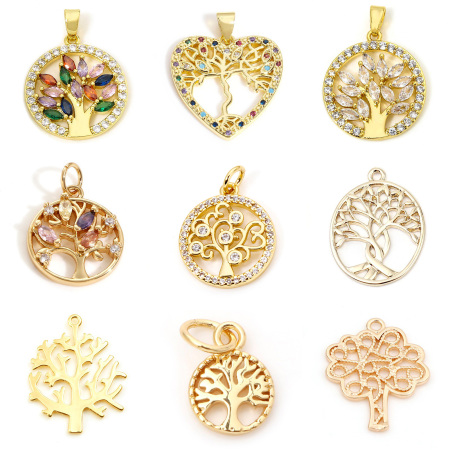 Zamak Colgantes Charms Árbol de la Vida Oro Real Chapado