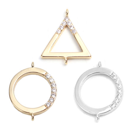 2 Stück Messing Steckverbinder Charms Anhänger Geometrie Gold Gefüllt Transparent Strass