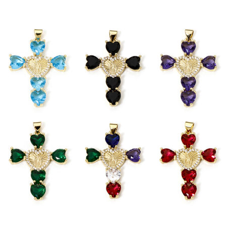 Image de 1 Pièce Pendentifs Religieux en Laiton Croix Plaqué Or Véritable 18K Micro Pave à Zircone Cubique Multicolore 4cm x 2.7cm