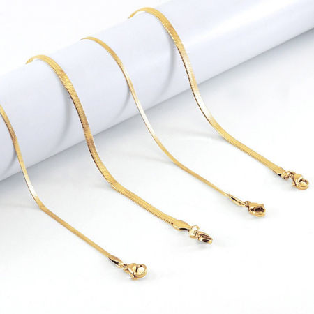 Изображение Wholesale Flat Snake Chain Necklace, Gold Plated 304 Stainless Steel, Unisex Eco-friendly PVD Vacuum Plating Simple Minimalist Gift Jewelry For Retailer, 1 Piece