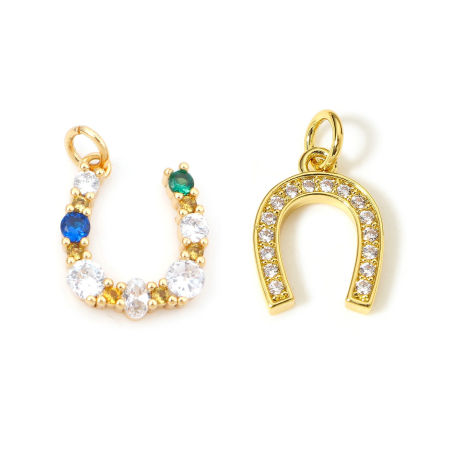 Eco-friendly Brass West Cowboy Charms 18K Real Gold Plated Luck Horseshoe Micro Pave Multicolour Cubic Zirconia