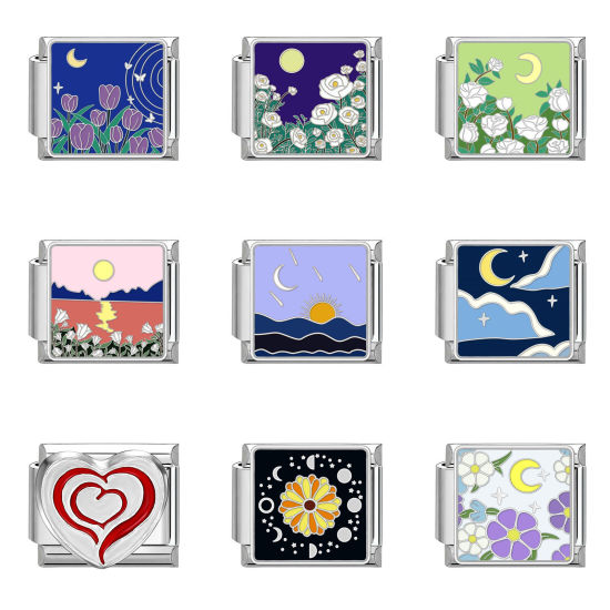 Изображение 1 ШТ 304 Нержавеющая Сталь Очаровательный итальянский браслет со звеньями Изготовление ювелирных изделий своими руками Серебряный Тон Прямоугольник 10мм x 9мм