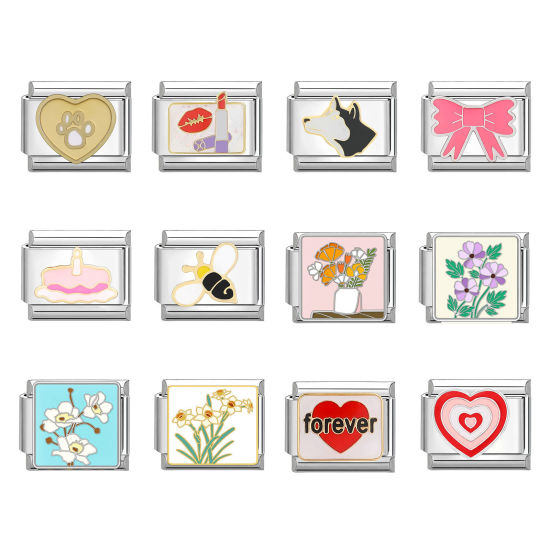 Bild von 304 Edelstahl Charm-Armband mit italienischen Gliedern zur Herstellung von DIY-Schmuck Silberfarbe Rechteck 10mm x 9mm