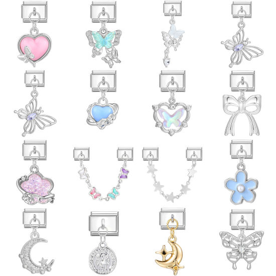 Bild von 304 Edelstahl Charm-Armband mit italienischen Gliedern zur Herstellung von DIY-Schmuck Silberfarbe Rechteck 10mm x 9mm