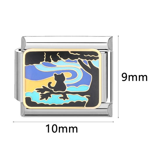 Bild von 304 Edelstahl Charm-Armband mit italienischen Gliedern zur Herstellung von DIY-Schmuck Silberfarbe Rechteck 10mm x 9mm