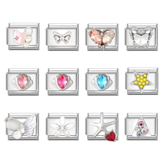 Bild von 304 Edelstahl Charm-Armband mit italienischen Gliedern zur Herstellung von DIY-Schmuck Silberfarbe Rechteck 10mm x 9mm