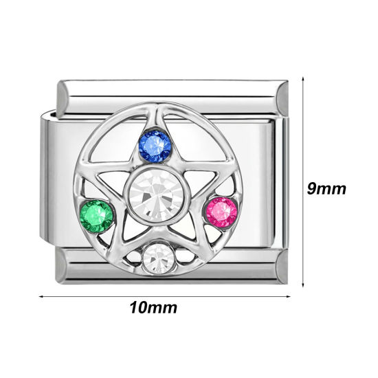 Bild von 304 Edelstahl Charm-Armband mit italienischen Gliedern zur Herstellung von DIY-Schmuck Silberfarbe Rechteck Pentagramm 10mm x 9mm