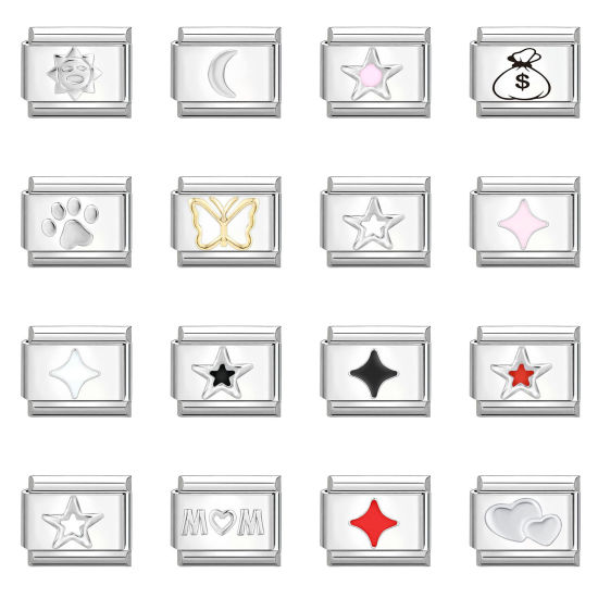 Immagine di 1 Pz 304 Acciaio Inossidabile Bracciale con Charm Italiano a Maglie, Creazione di Gioielli Fai-da-te Tono Argento Rettangolo Stella 10mm x 9mm