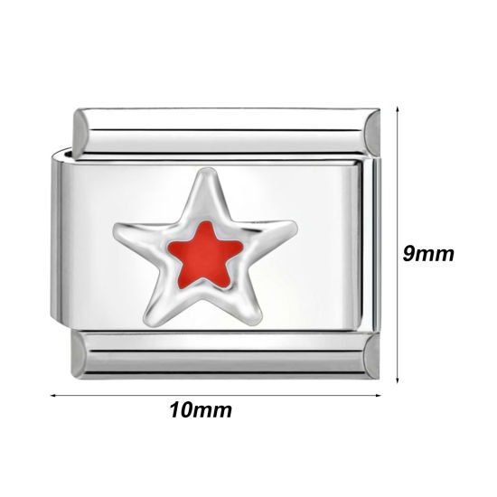 Immagine di 1 Pz 304 Acciaio Inossidabile Bracciale con Charm Italiano a Maglie, Creazione di Gioielli Fai-da-te Tono Argento Rettangolo Stella 10mm x 9mm