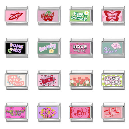 304 Stainless Steel Italian Charm Links For DIY Bracelet Jewelry Making Silver Tone Rectangle Word Message 10mm x 9mm 304 Stainless Steel Italian Charm Links For DIY Bracelet Jewelry Making Silver Tone Rectangle Word Message 10mm x 9mm