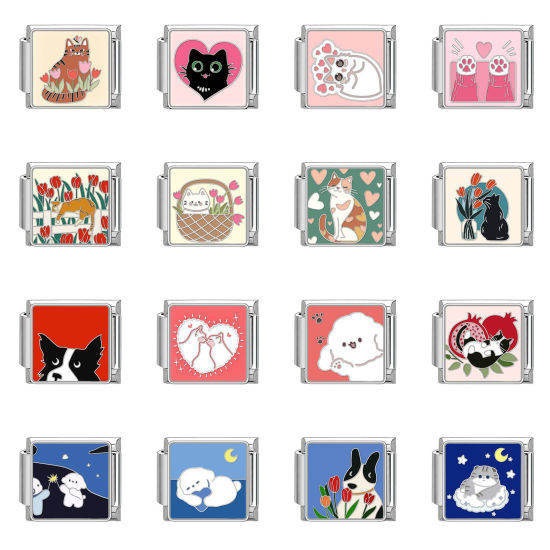 Bild von 304 Edelstahl Charm-Armband mit italienischen Gliedern zur Herstellung von DIY-Schmuck Silberfarbe Rechteck Hund 10mm x 9mm