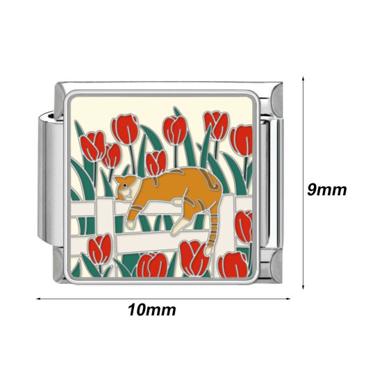 Bild von 304 Edelstahl Charm-Armband mit italienischen Gliedern zur Herstellung von DIY-Schmuck Silberfarbe Rechteck Hund 10mm x 9mm