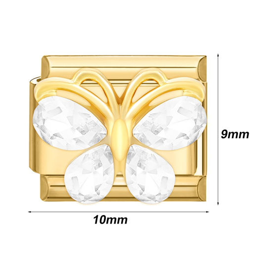 Изображение 1 ШТ 304 Нержавеющая Сталь Очаровательный итальянский браслет со звеньями Изготовление ювелирных изделий своими руками Позолоченный Прямоугольник Разноцветный Стразы 10мм x 9мм