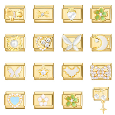 Bild von 304 Edelstahl Charm-Armband mit italienischen Gliedern zur Herstellung von DIY-Schmuck Vergoldet Rechteck Imitat Perle 10mm x 9mm