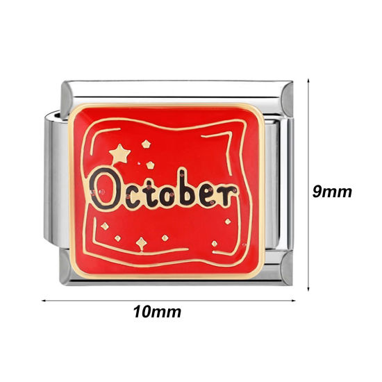 Bild von 304 Edelstahl Charm-Armband mit italienischen Gliedern zur Herstellung von DIY-Schmuck Silberfarbe Bunt Rechteck 10mm x 9mm