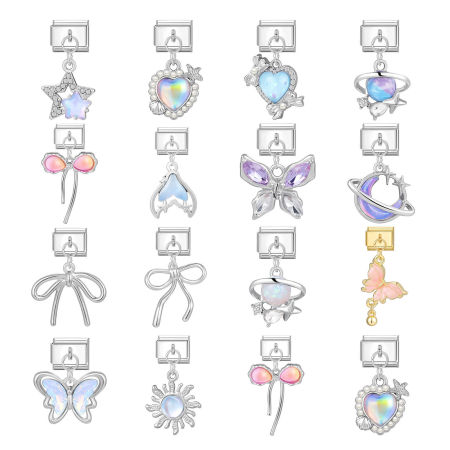 Bild von 304 Edelstahl Charm-Armband mit italienischen Gliedern zur Herstellung von DIY-Schmuck Bunt Rechteck AB Farben Strass 10mm x 9mm