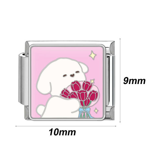 Bild von 304 Edelstahl Charm-Armband mit italienischen Gliedern zur Herstellung von DIY-Schmuck Silberfarbe Bunt Rechteck 10mm x 9mm