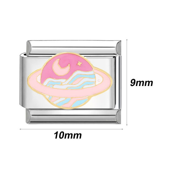 Bild von 304 Edelstahl Charm-Armband mit italienischen Gliedern zur Herstellung von DIY-Schmuck Silberfarbe Bunt Rechteck 10mm x 9mm