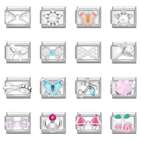 304 Edelstahl Charm-Armband mit italienischen Gliedern zur Herstellung von DIY-Schmuck Silberfarbe Bunt Rechteck 10mm x 9mm