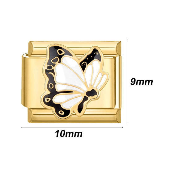 Picture of 304 Stainless Steel Italian Charm Links For DIY Bracelet Jewelry Making Gold Plated Rectangle 10mm x 9mm