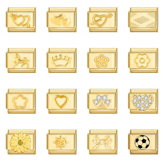 Изображение 1 ШТ 304 Нержавеющая Сталь Очаровательный итальянский браслет со звеньями Изготовление ювелирных изделий своими руками Позолоченный Прямоугольник 10мм x 9мм