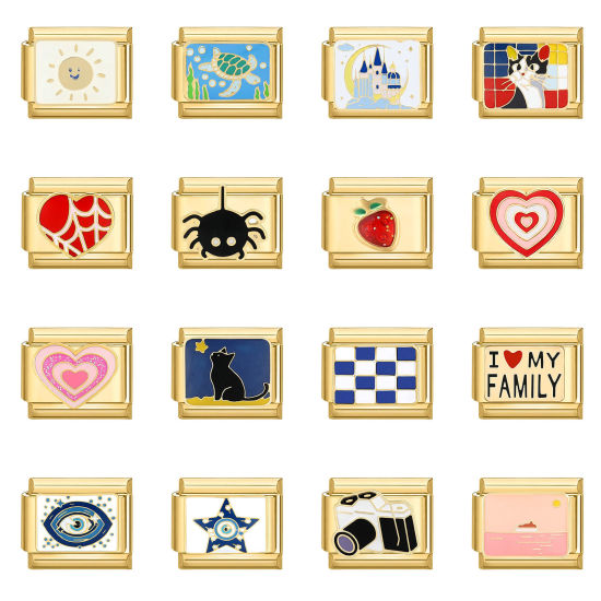 Immagine di 1 Pz 304 Acciaio Inossidabile Bracciale con Charm Italiano a Maglie, Creazione di Gioielli Fai-da-te Oro Placcato Rettangolo 10mm x 9mm