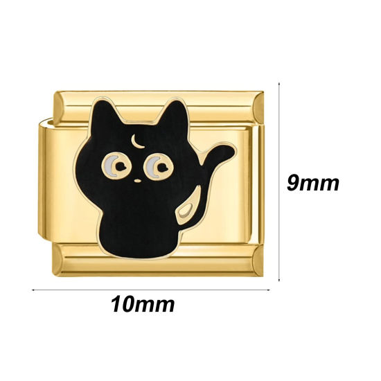 Immagine di 1 Pz 304 Acciaio Inossidabile Bracciale con Charm Italiano a Maglie, Creazione di Gioielli Fai-da-te Oro Placcato Rettangolo 10mm x 9mm