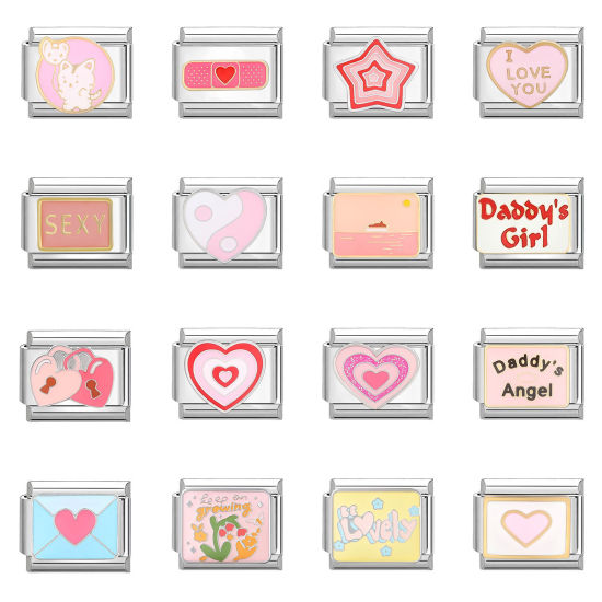 Изображение 1 ШТ 304 Нержавеющая Сталь Очаровательный итальянский браслет со звеньями Изготовление ювелирных изделий своими руками Серебряный Тон Разноцветный Прямоугольник 10мм x 9мм