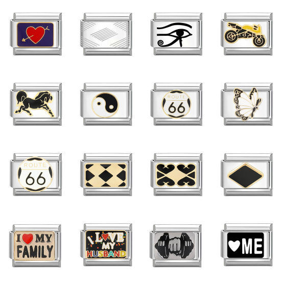 Изображение 1 ШТ 304 Нержавеющая Сталь Очаровательный итальянский браслет со звеньями Изготовление ювелирных изделий своими руками Серебряный Тон Разноцветный Прямоугольник 10мм x 9мм