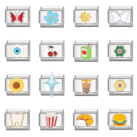 304 Edelstahl Charm-Armband mit italienischen Gliedern zur Herstellung von DIY-Schmuck Silberfarbe Bunt Rechteck 10mm x 9mm