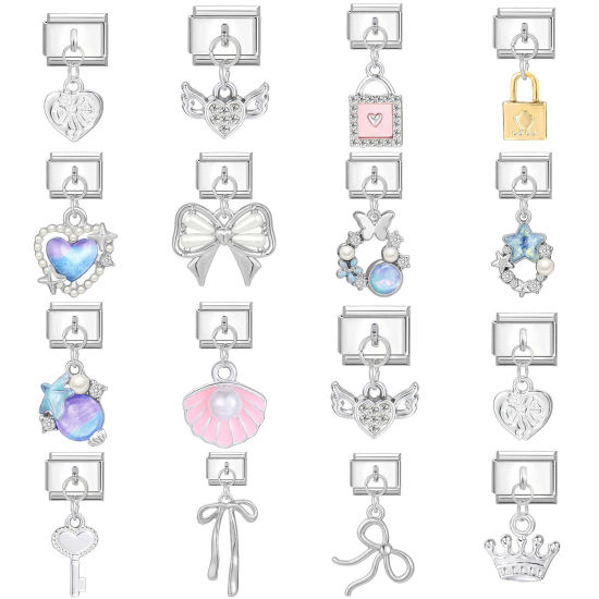 Изображение 1 ШТ 304 Нержавеющая Сталь Очаровательный итальянский браслет со звеньями Изготовление ювелирных изделий своими руками Серебряный Тон Разноцветный Прямоугольник 10мм x 9мм