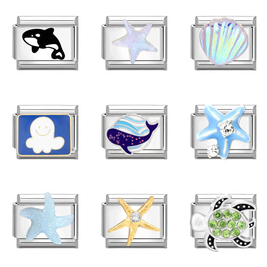 Bild von 304 Edelstahl Charm-Armband mit italienischen Gliedern zur Herstellung von DIY-Schmuck Silberfarbe Bunt Rechteck 10mm x 9mm