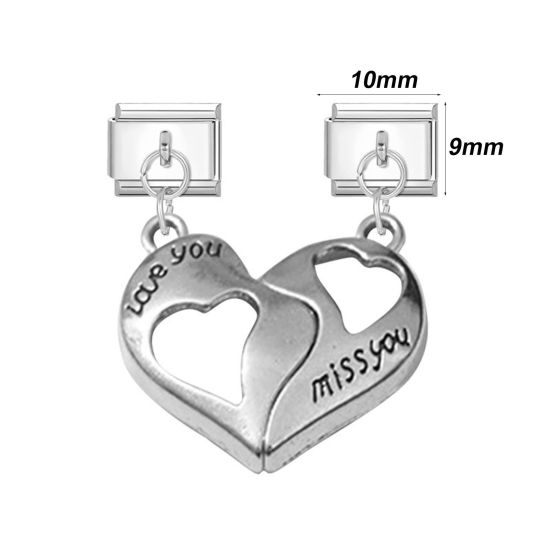 Picture of 1 Pair 304 Stainless Steel Italian Charm Links For DIY Bracelet Jewelry Making Multicolor Rectangle 10mm x 9mm