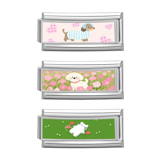 Immagine di 1 Pz 304 Acciaio Inossidabile Bracciale con Charm Italiano a Maglie, Creazione di Gioielli Fai-da-te Tono Argento Multicolore Rettangolo 20mm x 9mm