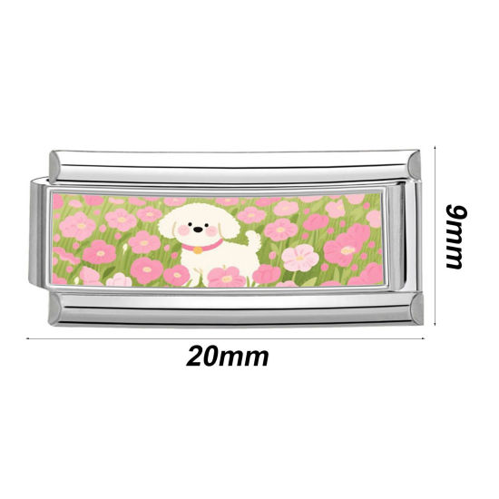 Immagine di 1 Pz 304 Acciaio Inossidabile Bracciale con Charm Italiano a Maglie, Creazione di Gioielli Fai-da-te Tono Argento Multicolore Rettangolo 20mm x 9mm