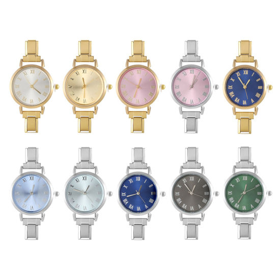 Bild von 1 Stück 304 Edelstahl Stilvoll & lässig hrwerk mit italienischen Charm-Links für die DIY-Schmuckherstellung Rund 5.7cm x 3cm