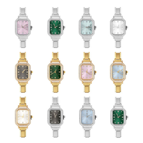 Изображение 1 ШТ 304 Нержавеющая Сталь Стильный & Стильный и повседневный Лицо часов с итальянскими чармами для изготовления украшений своими руками Восьмиугольник Прозрачный Стразы 5.7см x 2.5см