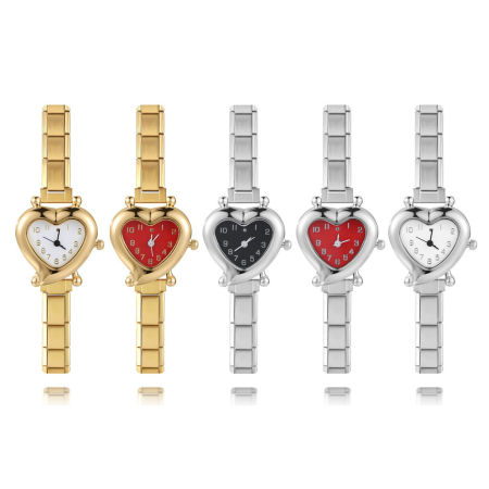 Picture of 304 Stainless Steel Italian Charm Links Modular Wrist Watch, Dainty Valentine's Day Heart For Women Gift 18.5cm(7 2/8") long